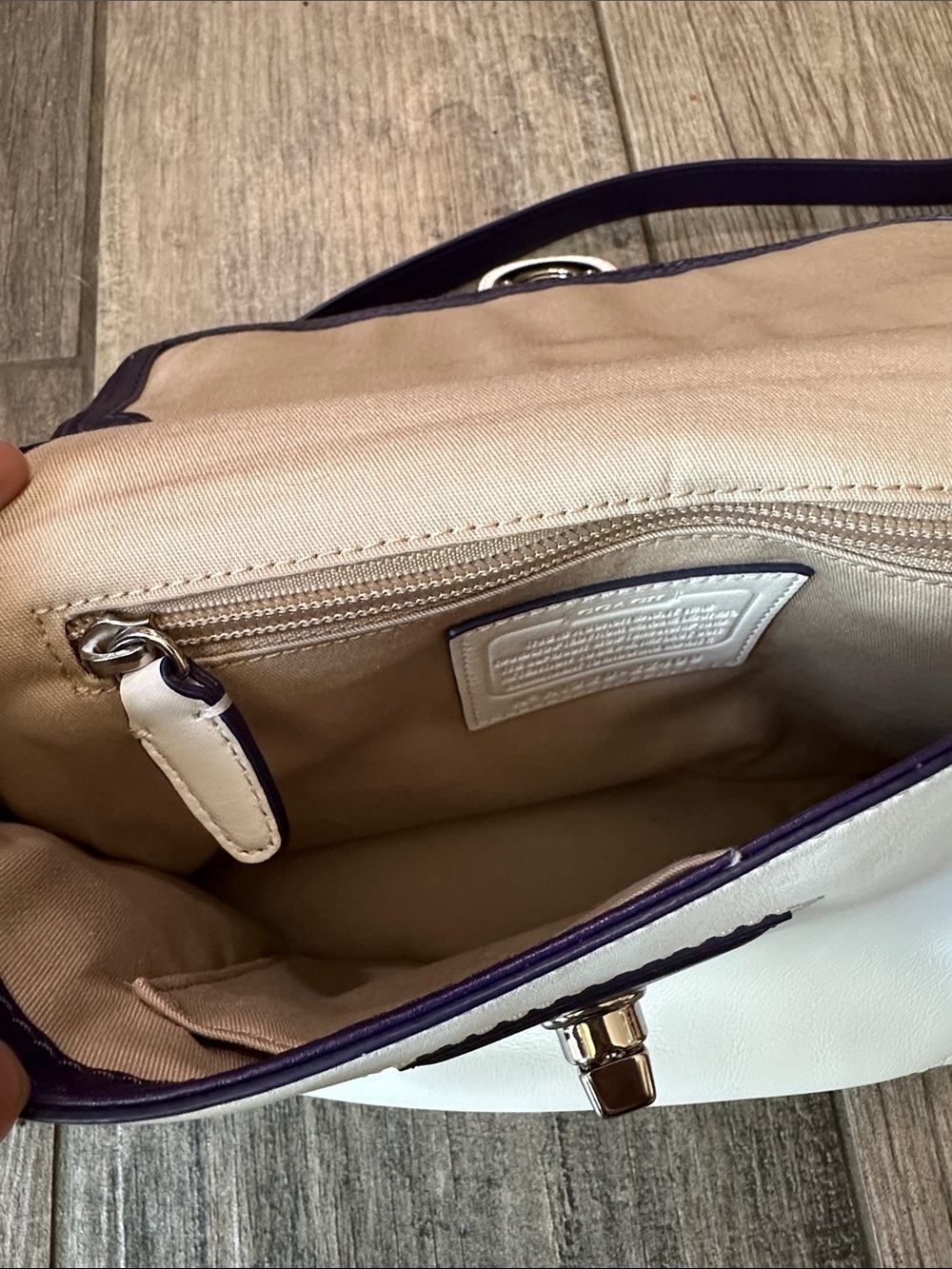 Coach Two-Tone White and Dark Purple Leather Crossbody Bag - Picture 5 of 5